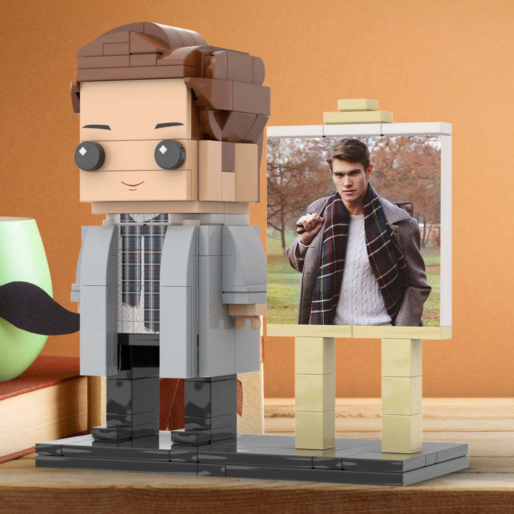 Full Body Customizable 1 Person Stylish Young Daddy With Scarf Custom Brick with Frame Figures Small Particle Block Toy Brick Me Figures For Father's Day - minebrickuk