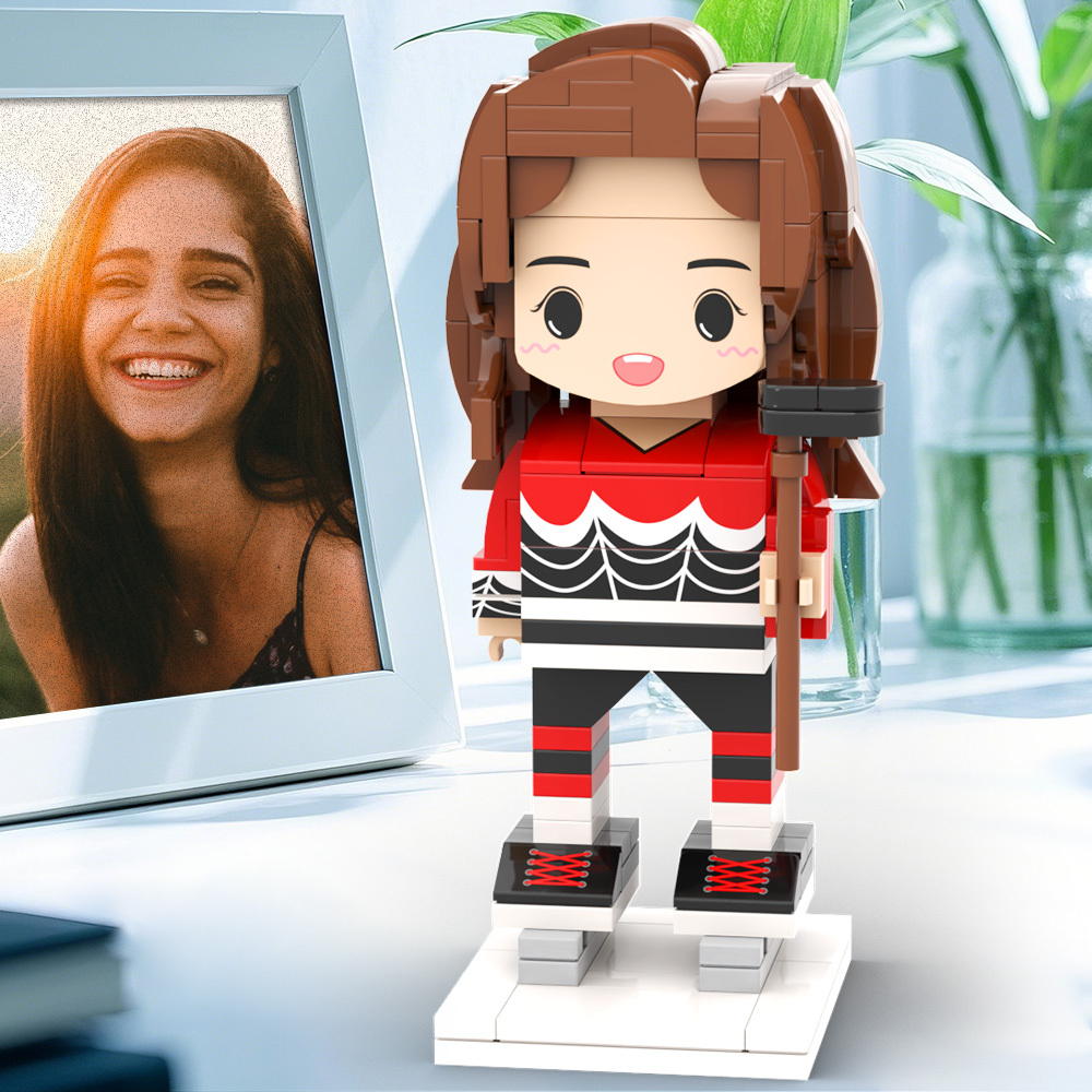 Customized Head Brick Figure Hockey Goalie in Defensive Pose Gift For Snowball Tournament Player Occupational Gift - 