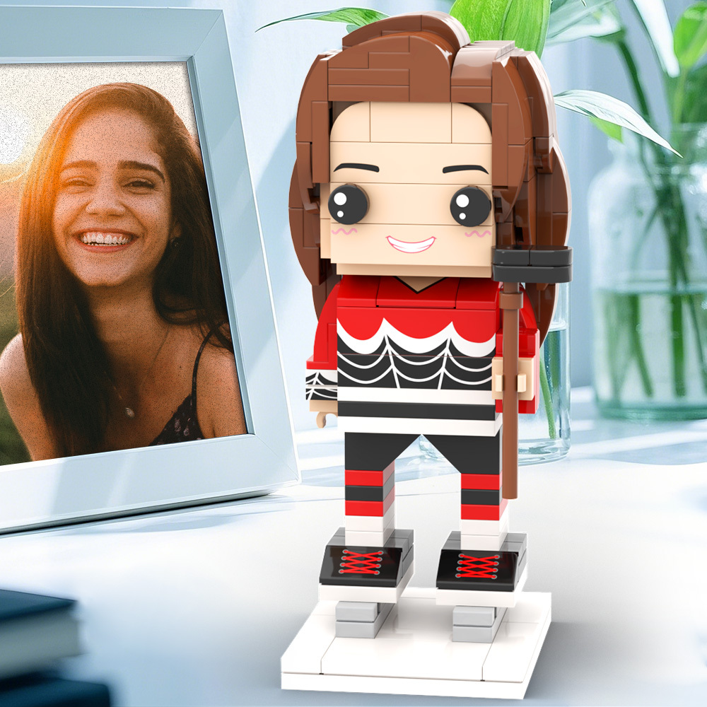 Customized Head Brick Figure Hockey Goalie in Defensive Pose Gift For Snowball Tournament Player Occupational Gift - 