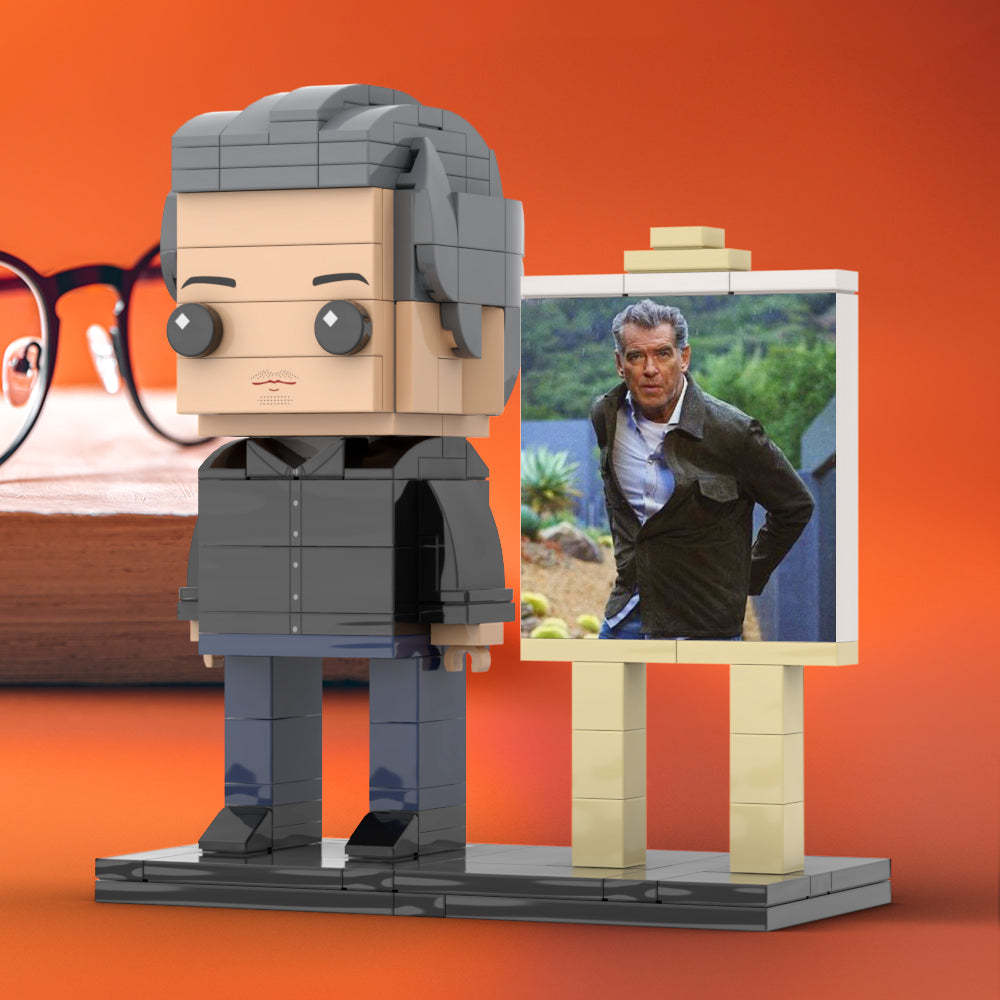 Full Body Customizable 1 Person Cool Daddy In Black Suit Custom Brick with Frame Figures Small Particle Block Toy Brick Me Figures For Father's Day - minebrickuk