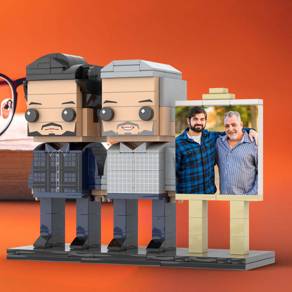 Full Body Customizable 2 People Father And Son Photo Frame Personalized Custom Brick Figures Small Particle Block Toy Personalized For Father's Day - minebrickuk