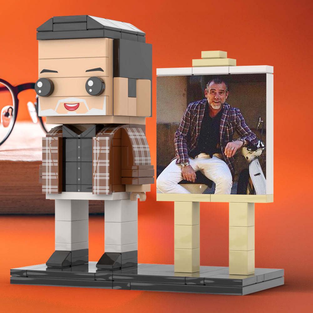 Full Body Customizable 1 Person Cool Daddy  in Classic Plaid Shirt Custom Brick with Frame Figures Small Particle Block Toy Brick Me Figures For Father's Day - minebrickuk