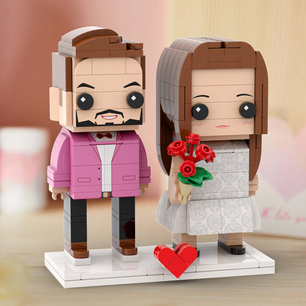 Valentine's Day Couple Gift Present For Lovers Customizable Fully Body 2 People Custom Brick Figures Persanalized Cute Face Brick Figures - minebrickuk