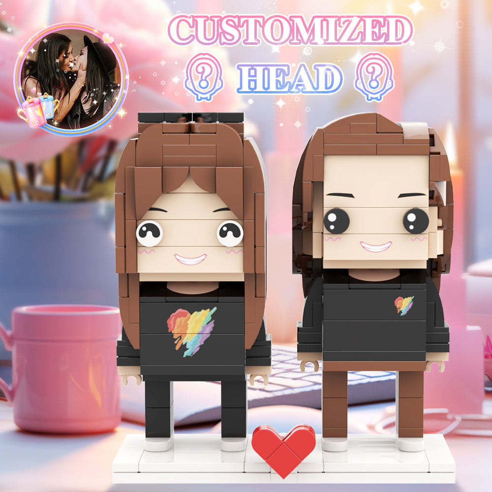 Valentine's Day Lesbian Rainbow Heart Couple Gift Brick Figures Personalized Couples Brick Figures Small Particle Block - minebrickuk