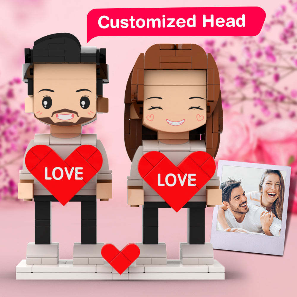 Holding Heart Round Face Couple's Matching Valentine's Day Gift Brick Figures Personalized Couples Brick Figures Small Particle Block Gift For Lovers - minebrickuk