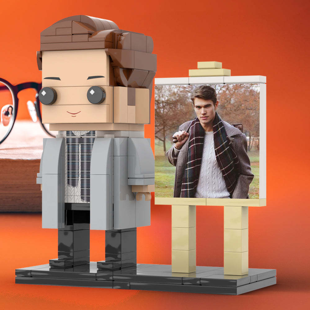 Full Body Customizable 1 Person Stylish Young Daddy With Scarf Custom Brick with Frame Figures Small Particle Block Toy Brick Me Figures For Father's Day - minebrickuk