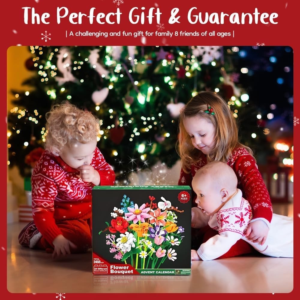24 Days of Christmas Flower Bouquet Advent Calendar Building Blocks Christmas Countdown Blind Box - 