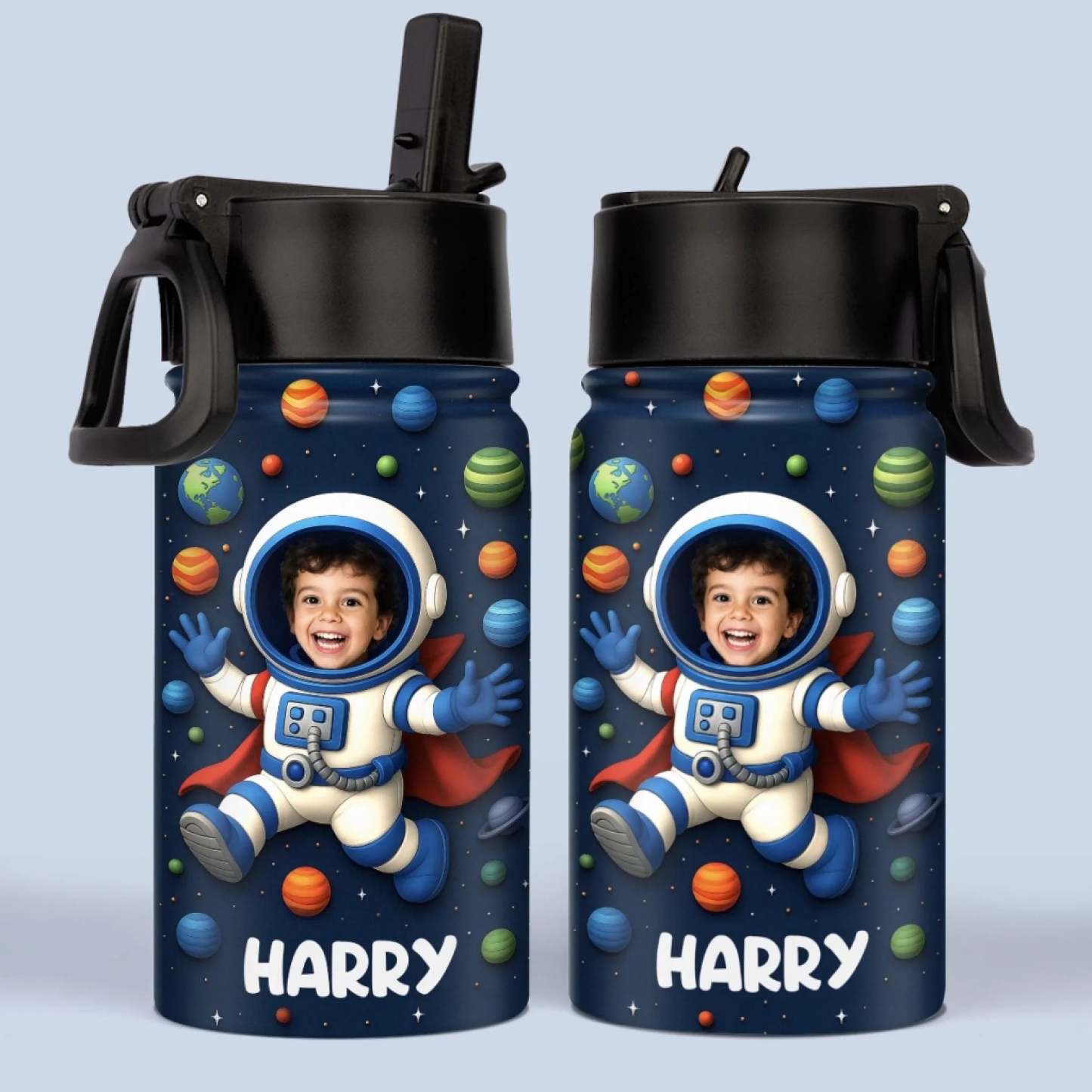Custom Photo 3D Inflated Effect Printed Kids Water Bottle - Personalized Back To School Gifts For Kids - 