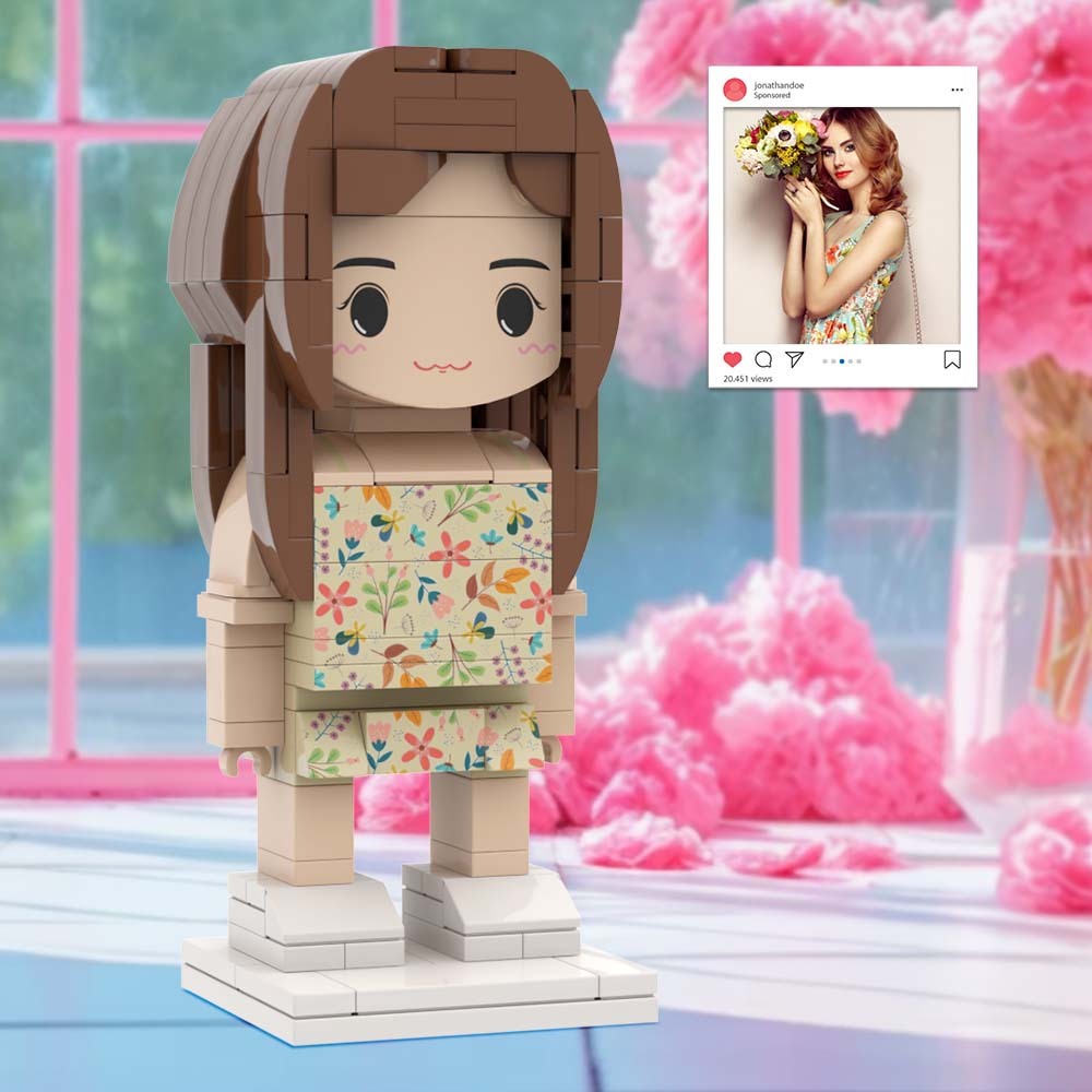 #OOTD Girl's Flower Shirt Full Body Customizable 1 Person Custom BrickHeads Upgraded Version Small Particle Block Toy