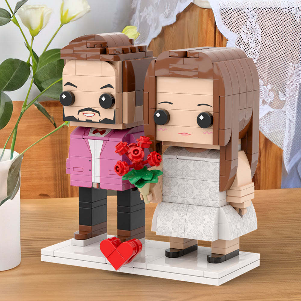Valentine's Day Couple Gift Present For Lovers Customizable Fully Body 2 People Custom Brick Figures Persanalized Cute Face Brick Figures - minebrickuk