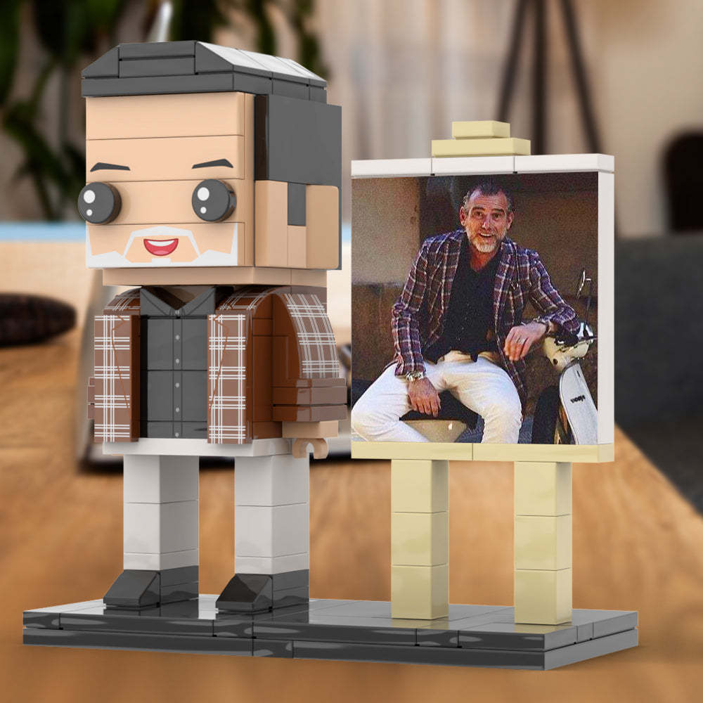 Full Body Customizable 1 Person Cool Daddy  in Classic Plaid Shirt Custom Brick with Frame Figures Small Particle Block Toy Brick Me Figures For Father's Day - minebrickuk