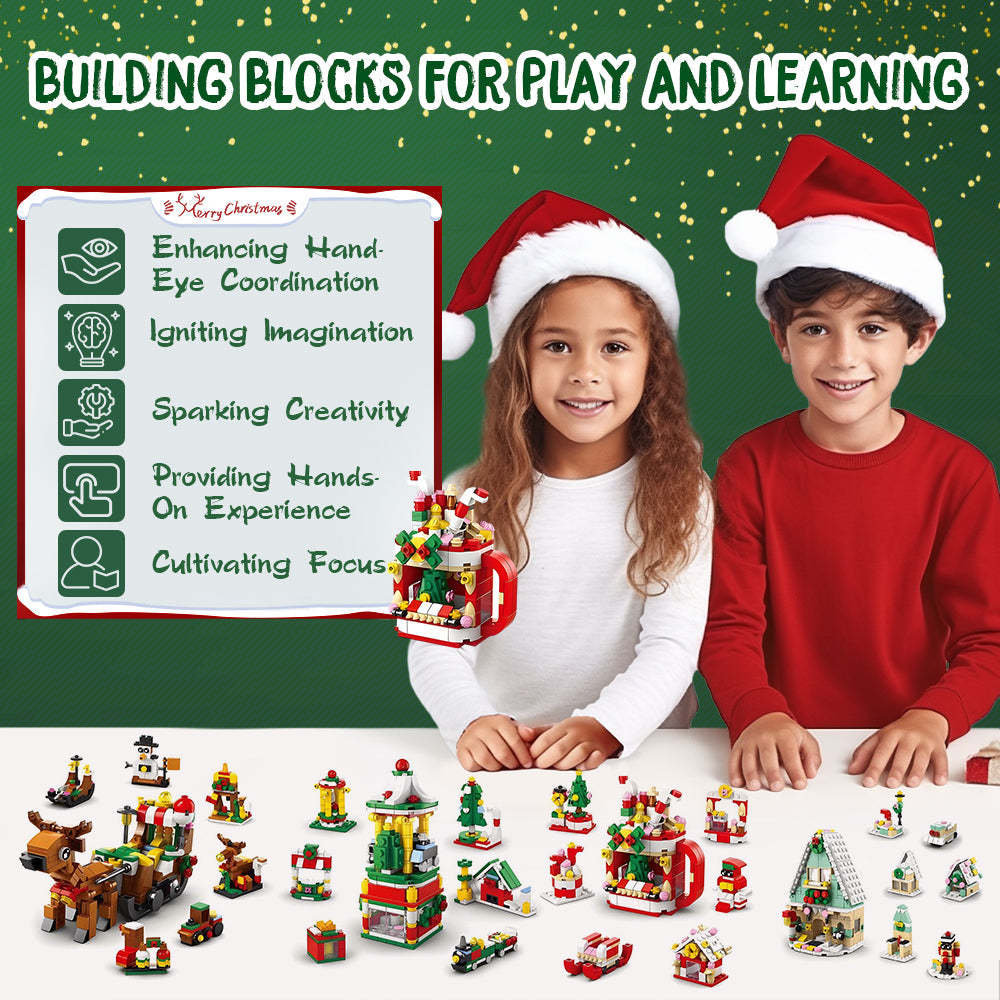 Christmas Sleigh Brick Figures Blind Box Christmas Brick Figures Surprise Blind Box 24 Calendar Countdown Gift Box - minebrickuk