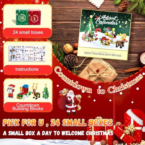 Christmas Advent Calendar 2025 Building Blocks for Adults- 24 Pack Assembly Blocks 24 Days Countdown Advent Calendar with Christmas Tree, Reindeer Sleigh & Train - 