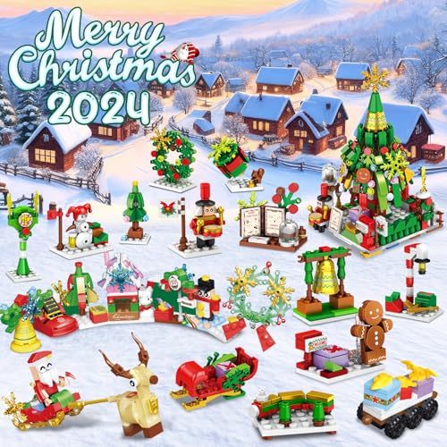 Advent Calendar 2025, 24 Boxes of Christmas Countdown Advent Calendars, 12-in-1 Christmas Tree and Street Building Blocks Set, For Children Teens Boys Girls Women Men Holiday Gift Ideas - 