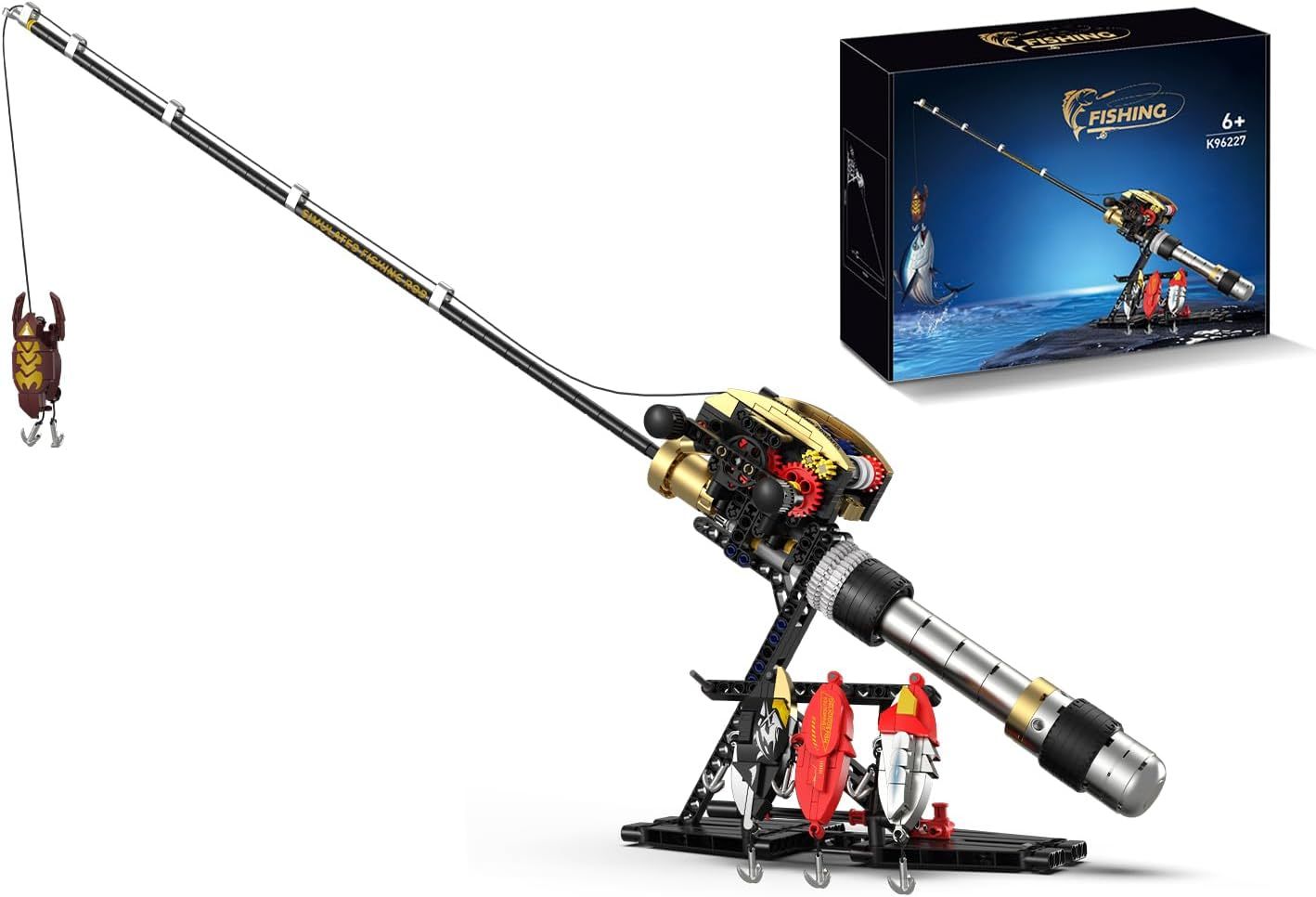 Fishing Rod Building Blocks Toy Fishing Pole Construction Set with Reel and Fish Bait Accessories Creative Educational Toy Gift for Adult - 