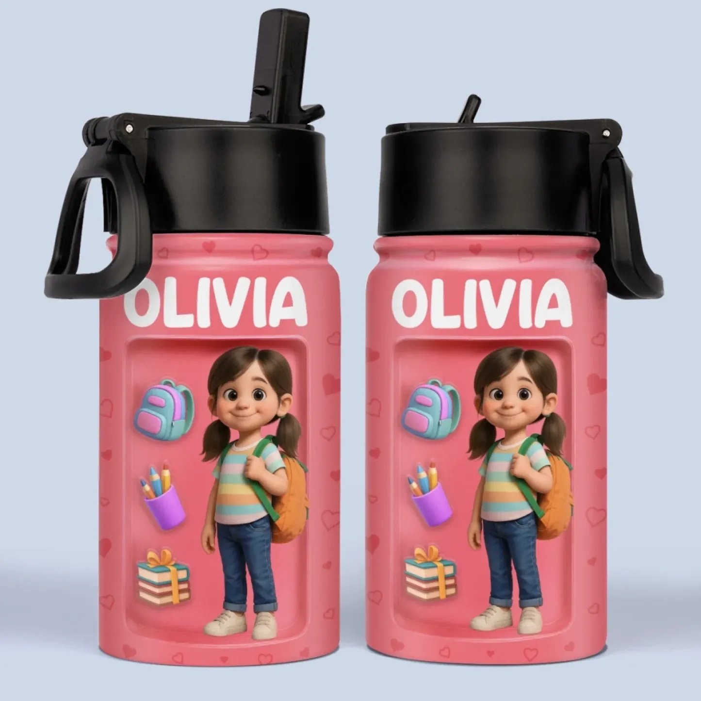 Custom Photo 3D Inflated Effect Printed Kids Water Bottle - Personalized Back To School Gifts For Kids - 