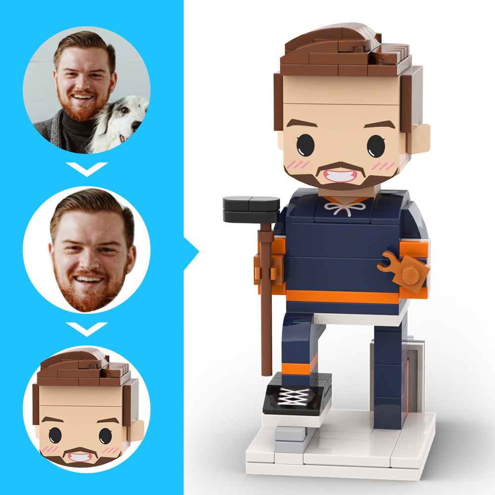 Customized Head Brick Figure Hockey Goalie in Defensive Pose Gift For Snowball Tournament Player Occupational Gift - 