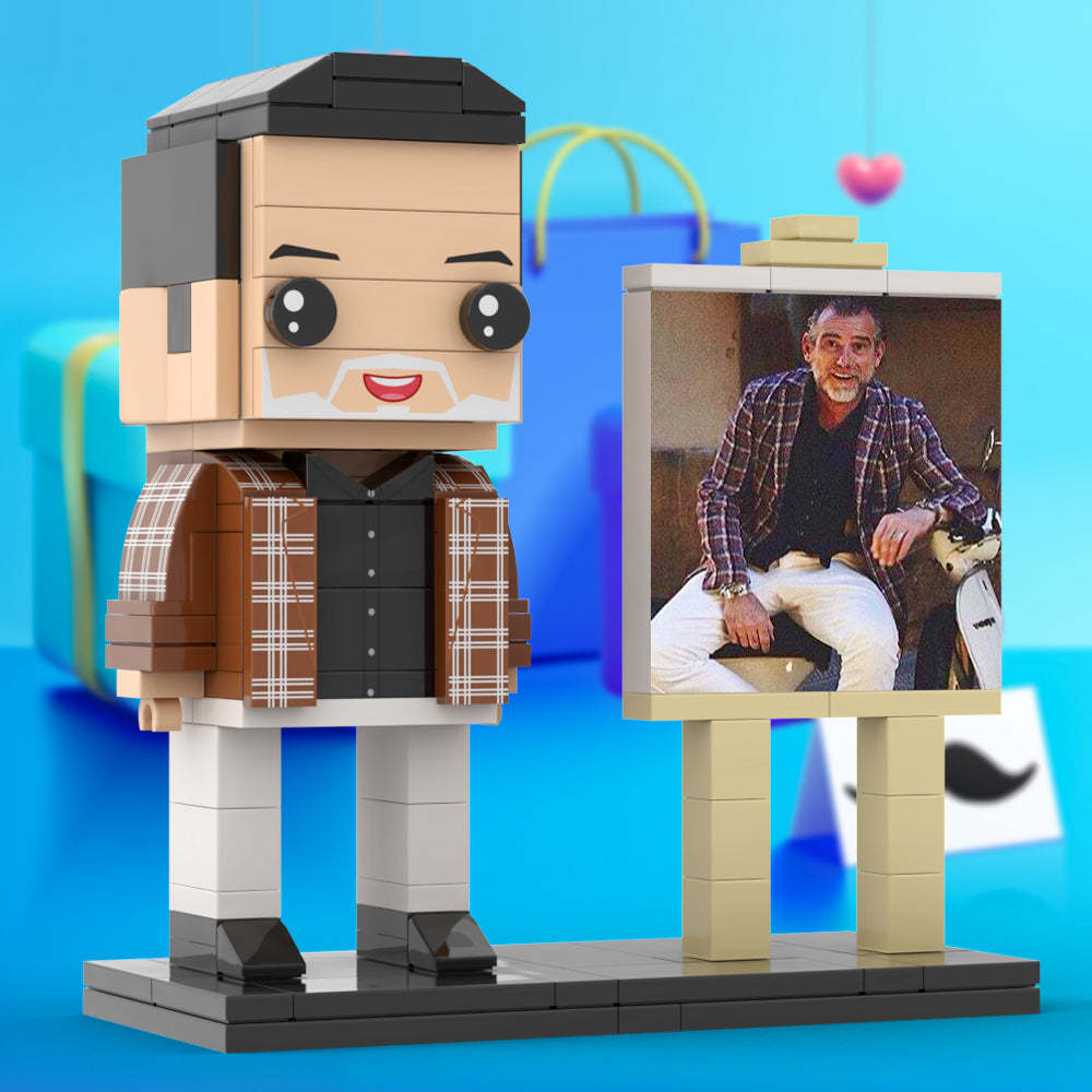 Full Body Customizable 1 Person Cool Daddy  in Classic Plaid Shirt Custom Brick with Frame Figures Small Particle Block Toy Brick Me Figures For Father's Day - minebrickuk