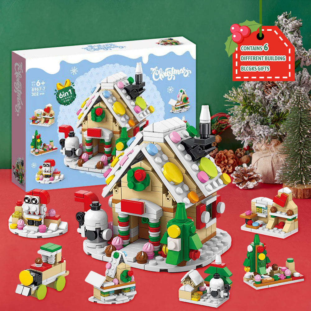 Christmas Gingerbread Man Cottage Brick Figures Surprise Blind Box 6 in 1 Brick Figures Gift Box - minebrickuk
