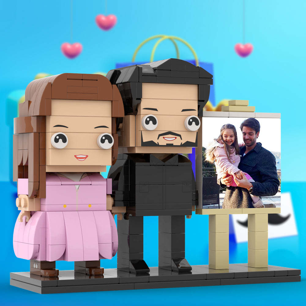 Full Body Customizable 2 People Dad Holding His Daughter In His Arm Photo Frame Personalized Custom Brick Figures Small Particle Block Toy Personalized For Father's Day - minebrickuk