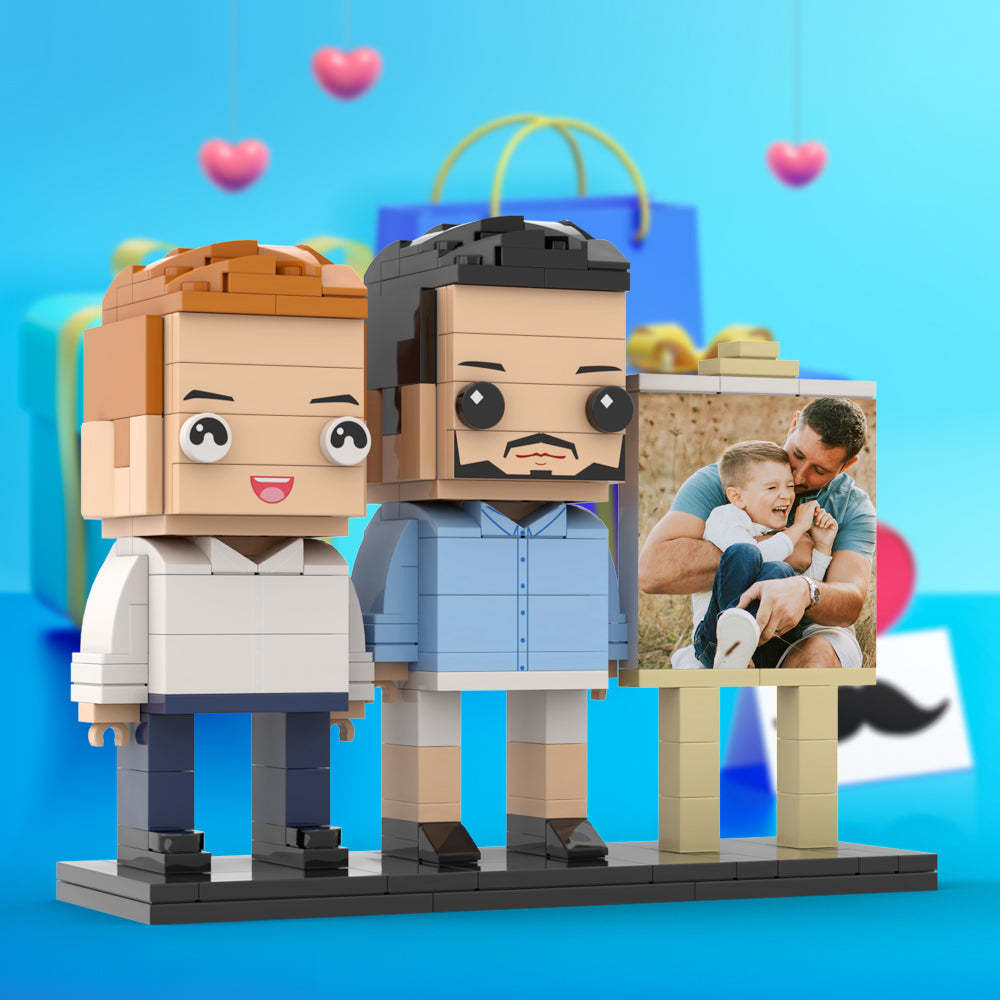 Full Body Customizable 2 People Dad Cuddle His Son Little Boy Photo Frame Personalized Custom Brick Figures Small Particle Block Toy Personalized For Father's Day - minebrickuk