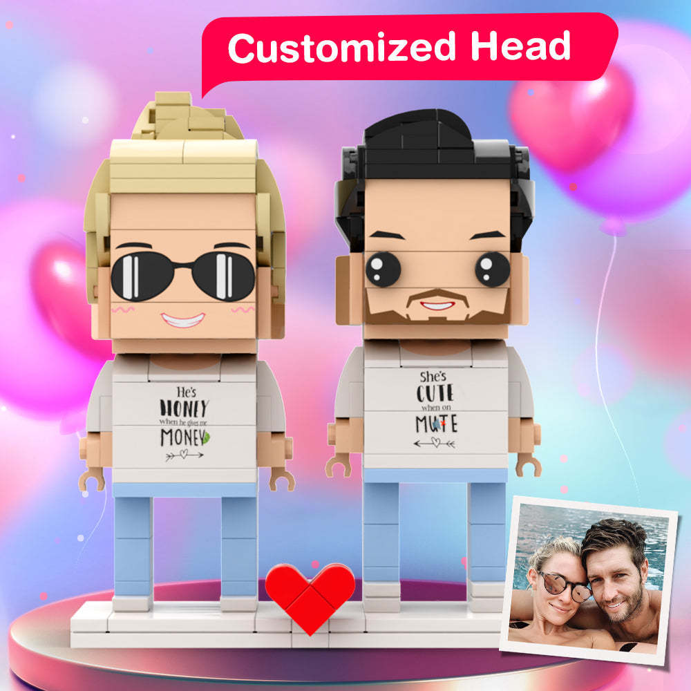 Valentine's Day Couple Matching On Money And On Mute Fun Style Brick Figures Personalized Couples Brick Figures Small Particle Block Gift For Lovers - minebrickuk