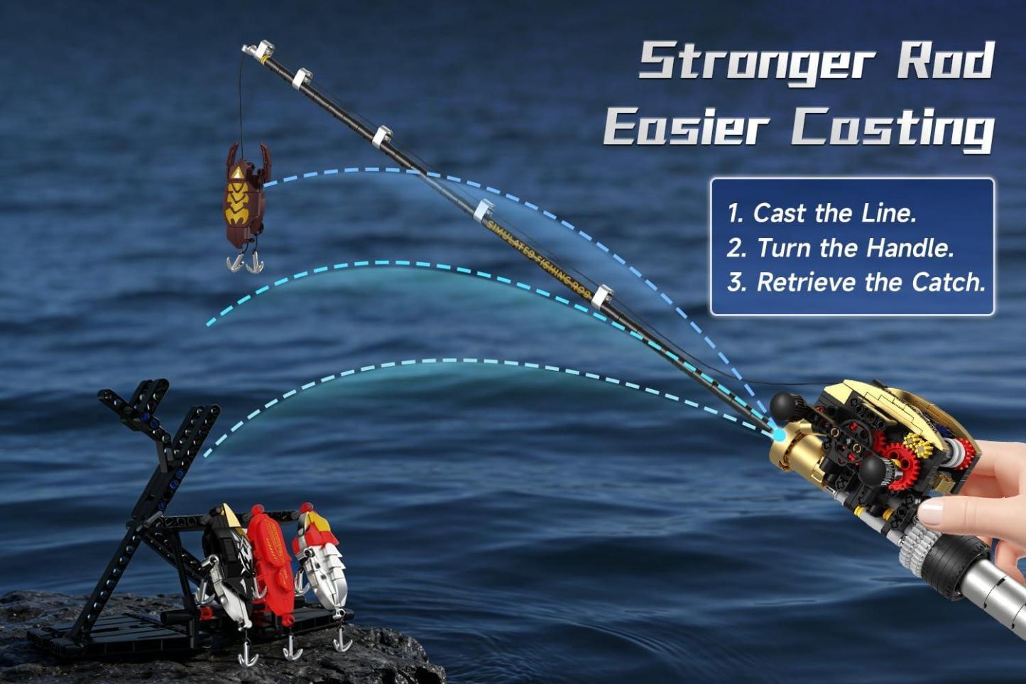 Fishing Rod Building Blocks Toy Fishing Pole Construction Set with Reel and Fish Bait Accessories Creative Educational Toy Gift for Adult - 