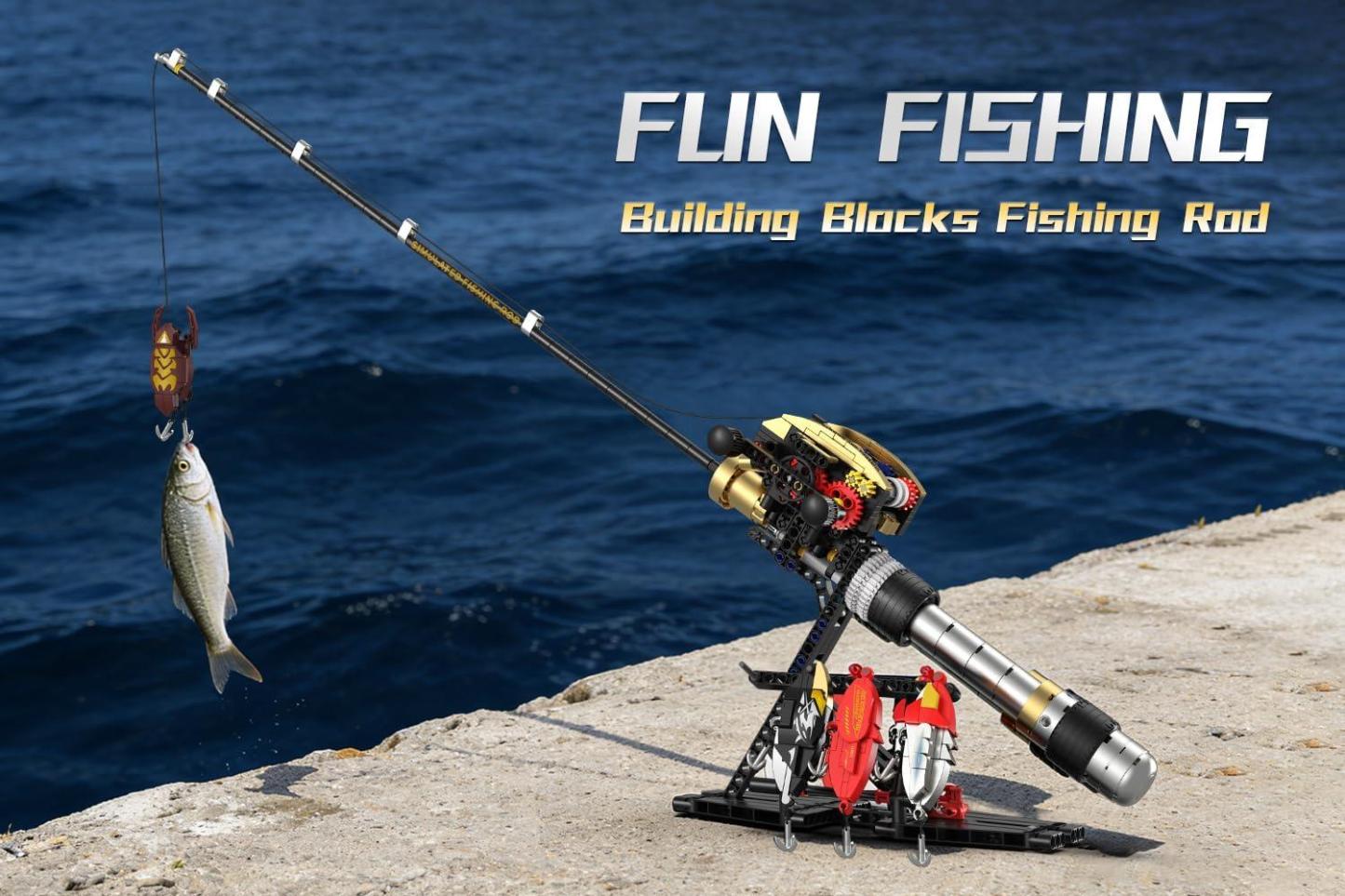 Fishing Rod Building Blocks Toy Fishing Pole Construction Set with Reel and Fish Bait Accessories Creative Educational Toy Gift for Adult - 