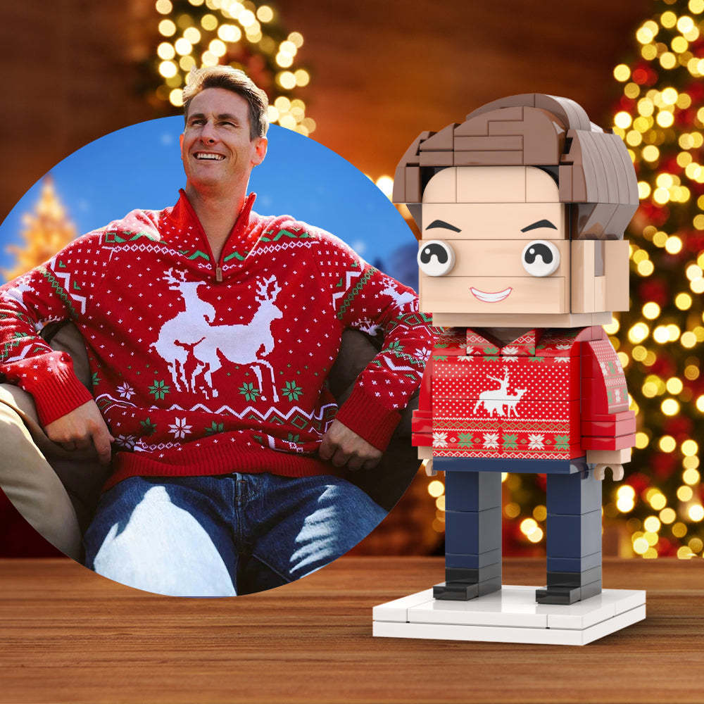 Ugly Christmas Sweater Full Body Customizable 1 Person Custom Brick Figures Small Particle Block Toy Brick Me Figures Ugly Sweater Boy - minebrickuk