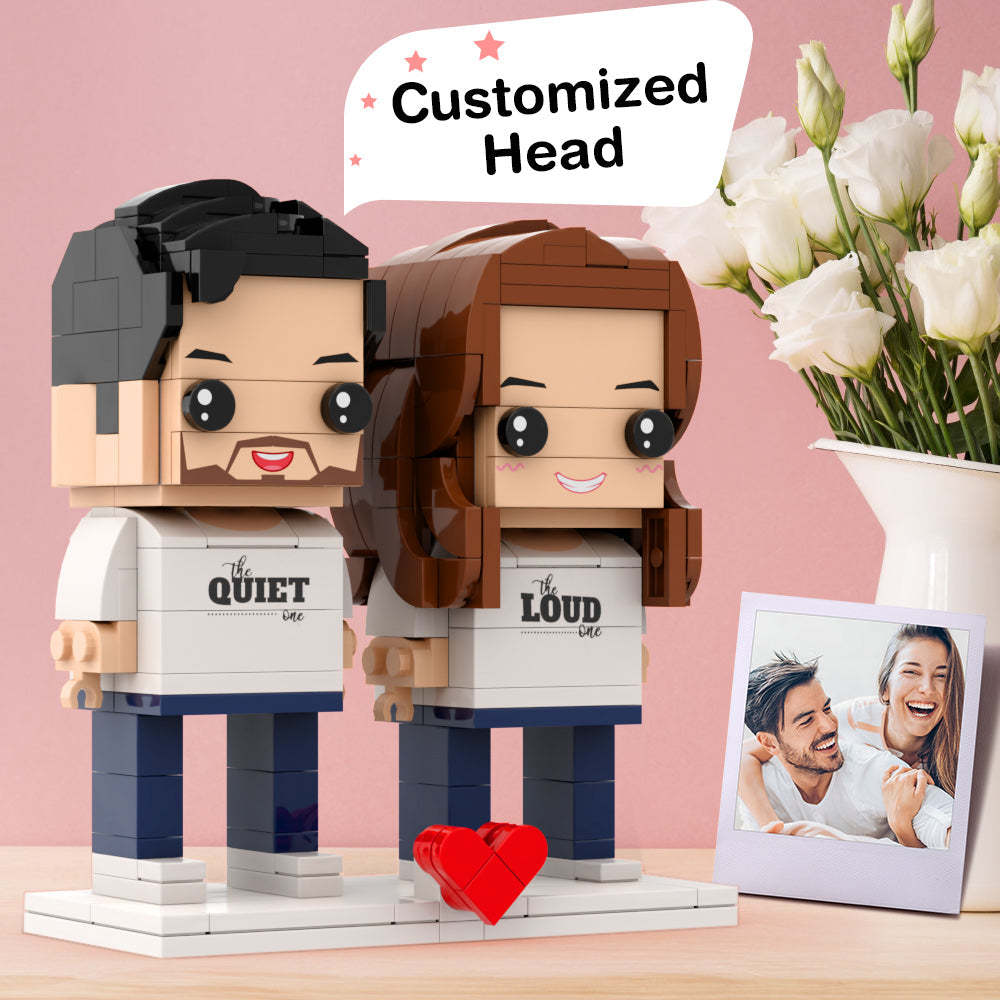 Valentine's Day Couple Matching Shirt Quiet and Loud Gift Brick Figures Personalized Couples Brick Figures Small Particle Block Gift For Lovers - minebrickuk