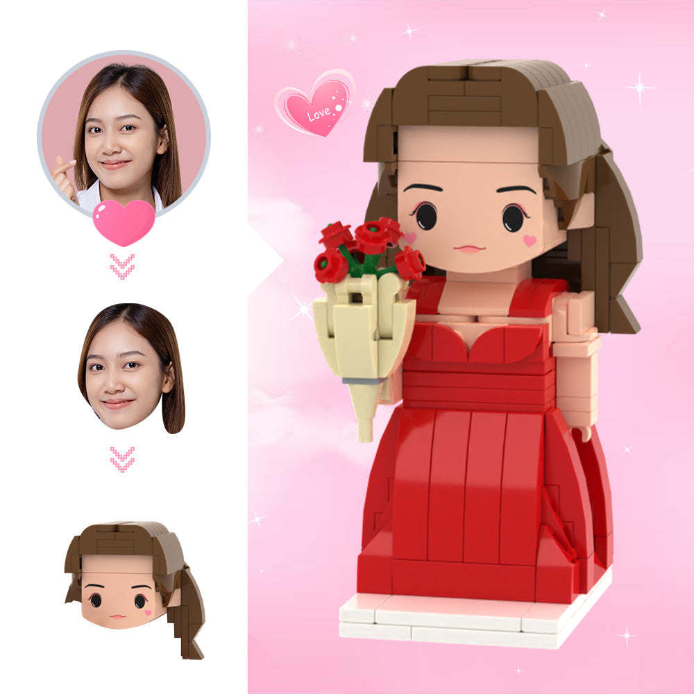 Custom Cute Head Brick Figures Personalized 1 People Brick Figures Lady with Rose Brick Figures 