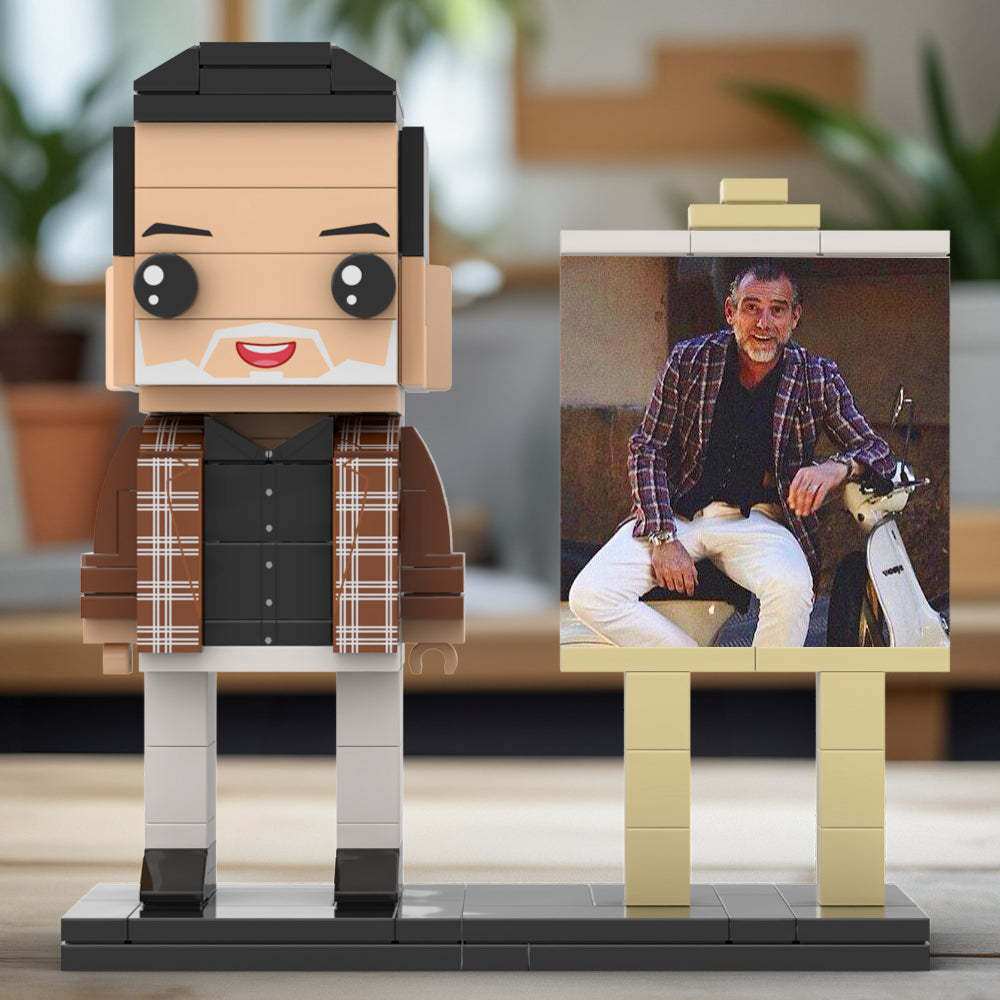 Full Body Customizable 1 Person Cool Daddy  in Classic Plaid Shirt Custom Brick with Frame Figures Small Particle Block Toy Brick Me Figures For Father's Day - minebrickuk