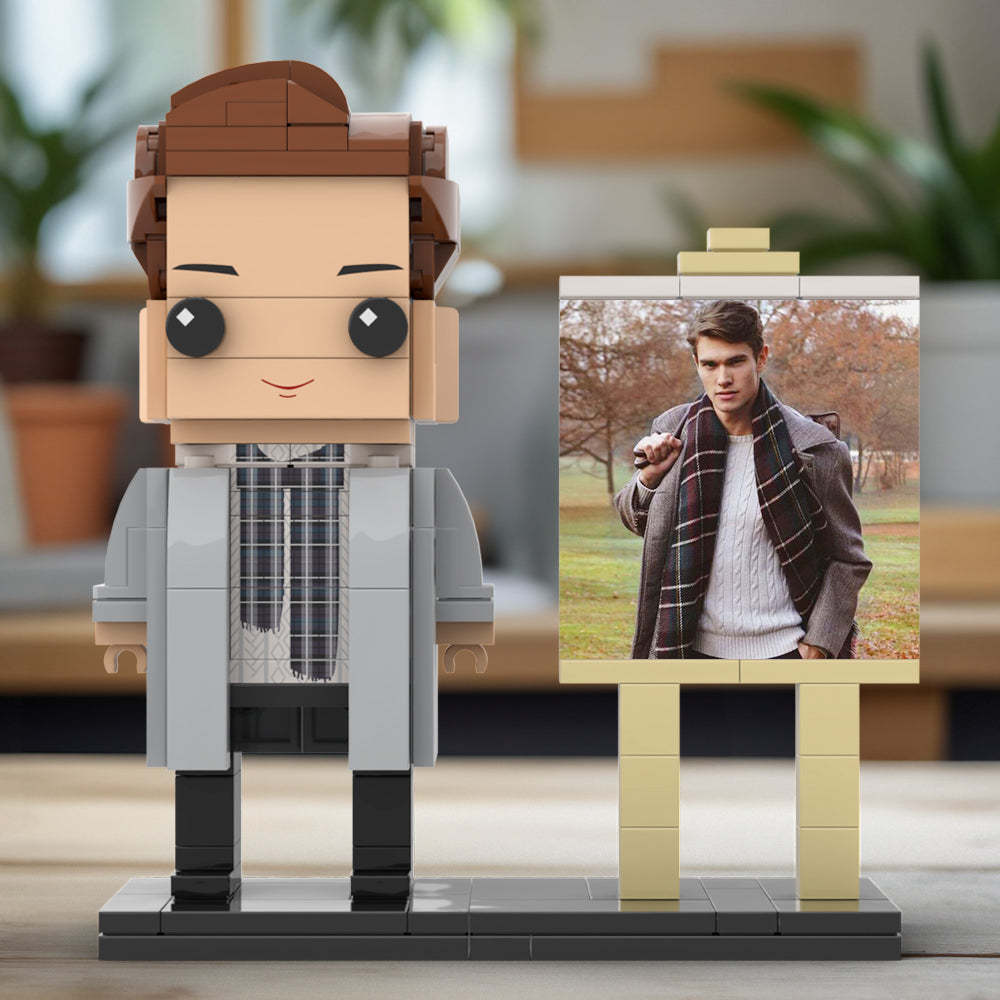 Full Body Customizable 1 Person Stylish Young Daddy With Scarf Custom Brick with Frame Figures Small Particle Block Toy Brick Me Figures For Father's Day - minebrickuk