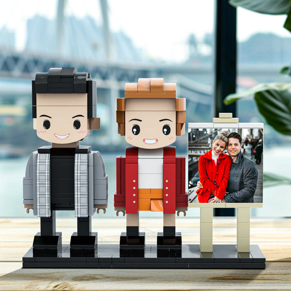 Cool Couple Full Body Customizable 2 People Photo Frame Custom Cute Brick Figures Small Particle Block Gifts for Him - minebrickuk