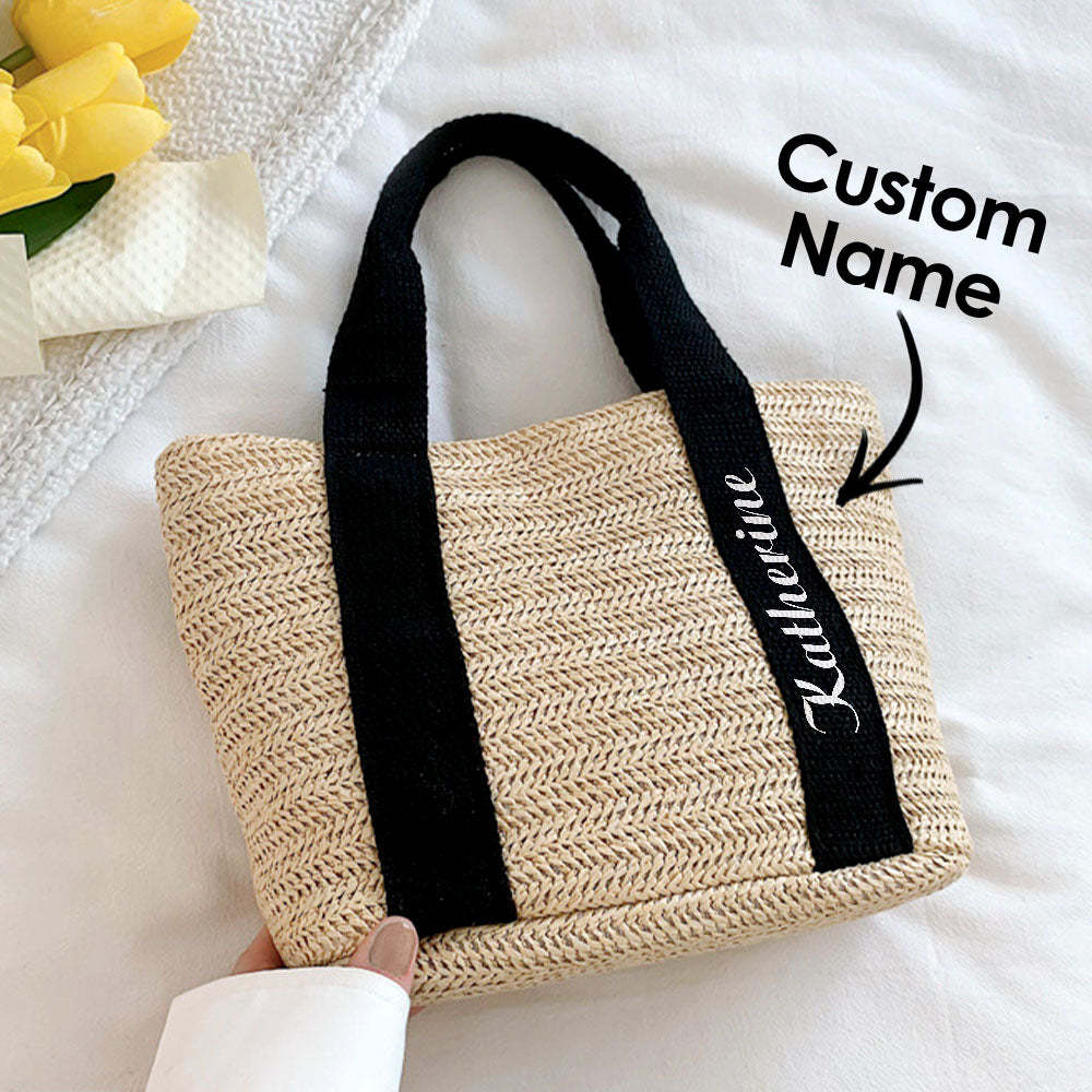 Personalized Beach Straw Bags Custom Tote Bag Bridal Shower Bag Wedding Gift for Bridesmaid Bride - mysiliconefoodbag