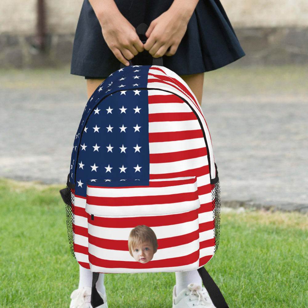 Custom Face Backpack Personalised Flag School Bag - mysiliconefoodbag