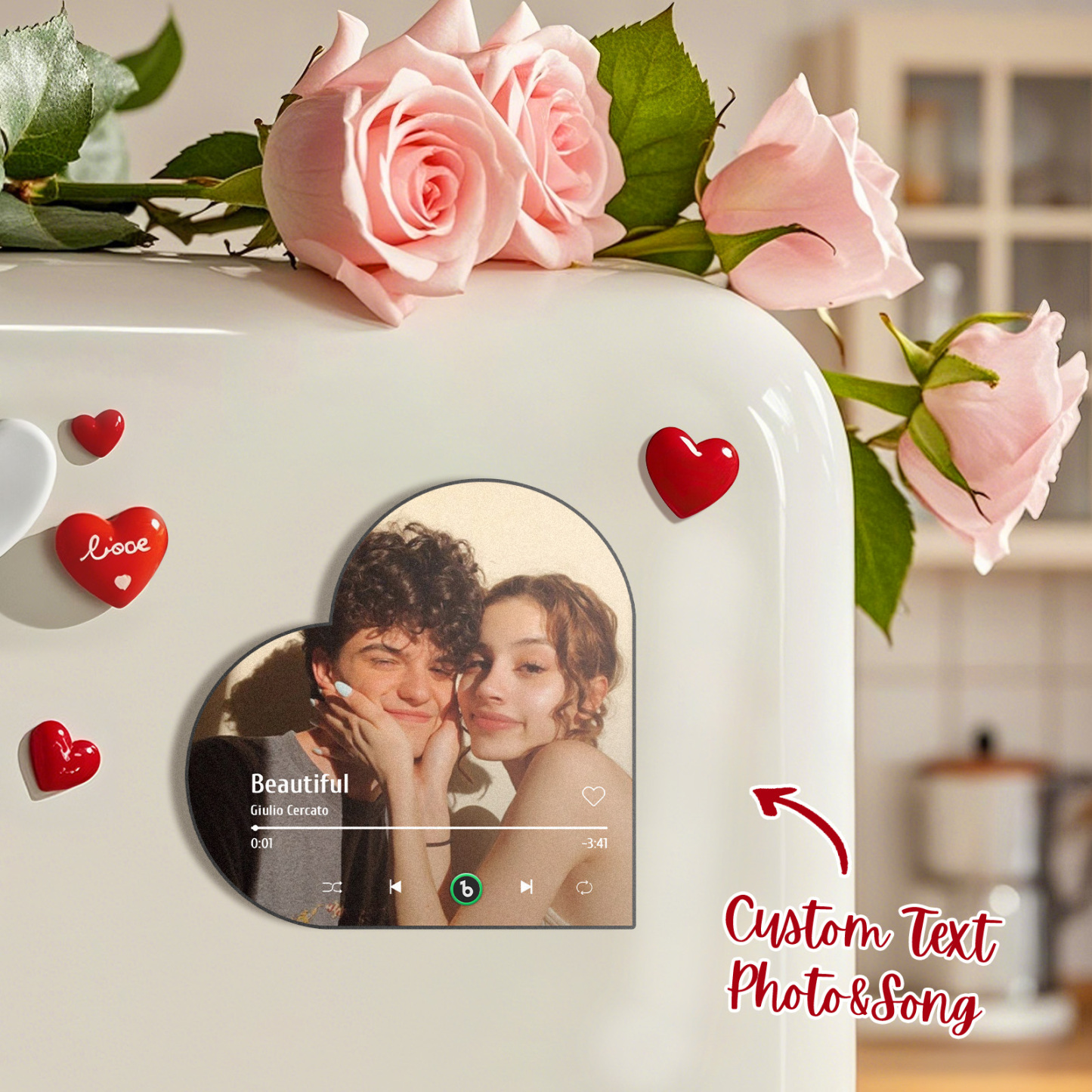 Custom Music Fridge Magnet Custom Heart Frame Album Fridge Magnet Music Wall Photo Sticker - Get Photo Blanket