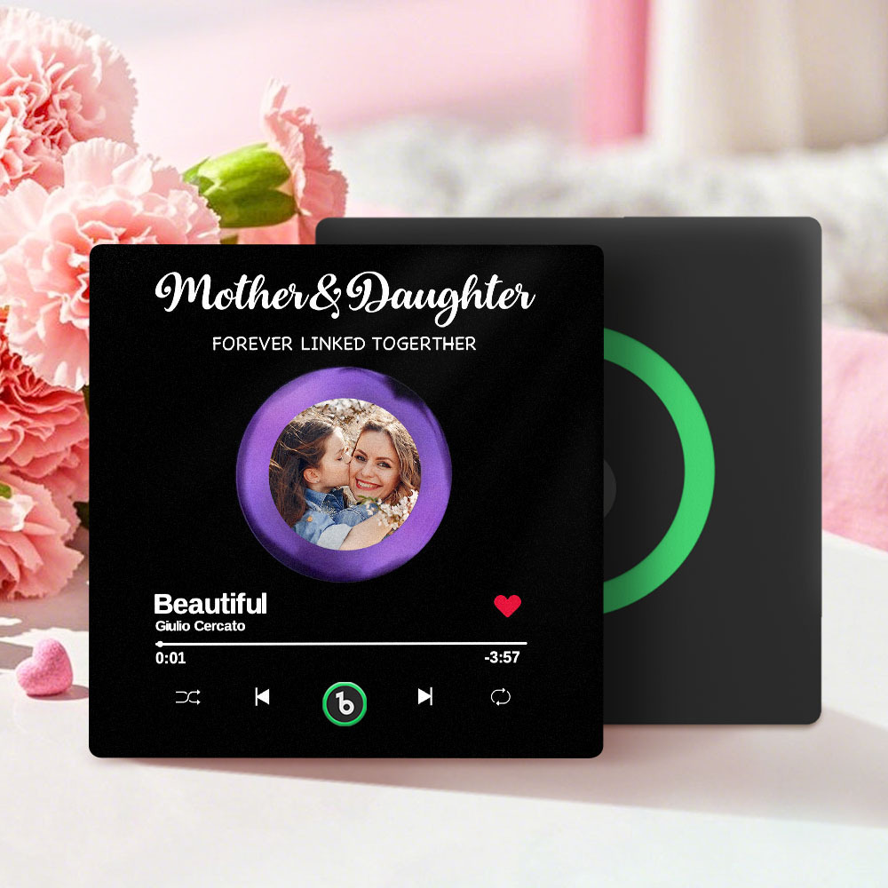 Custom Photo Mother And Daughter Forever Linked Together Family Personalized Custom Music Fridge Magnet That Can Play Songs Mother's Day Gift