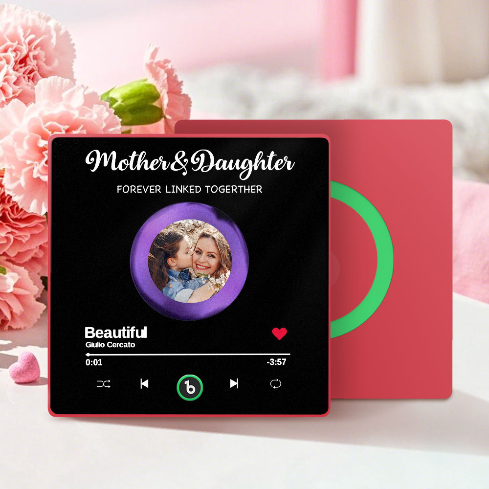 Custom Photo Mother And Daughter Forever Linked Together Family Personalized Custom Music Fridge Magnet That Can Play Songs Mother's Day Gift