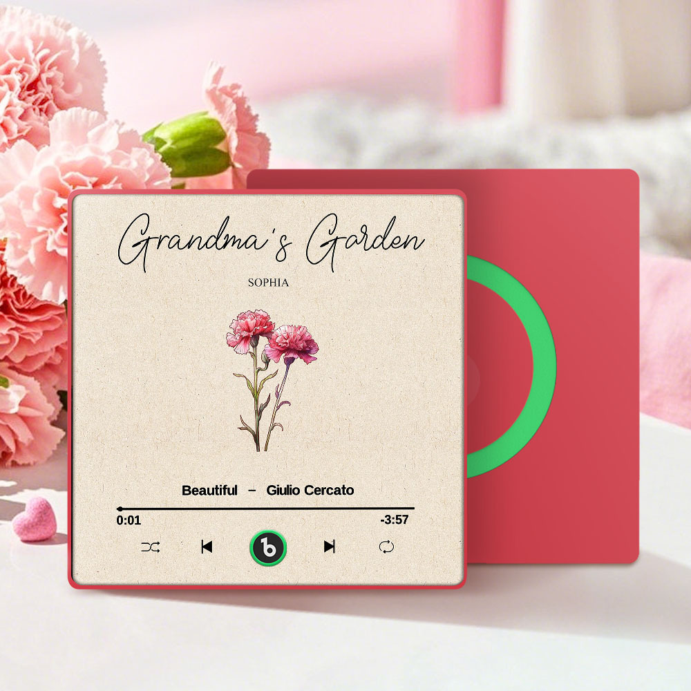 Grandma's Garden Retro Birth Flower Bouquet Personalized Music Fridge Magnet, Gift for Grandma, Mom