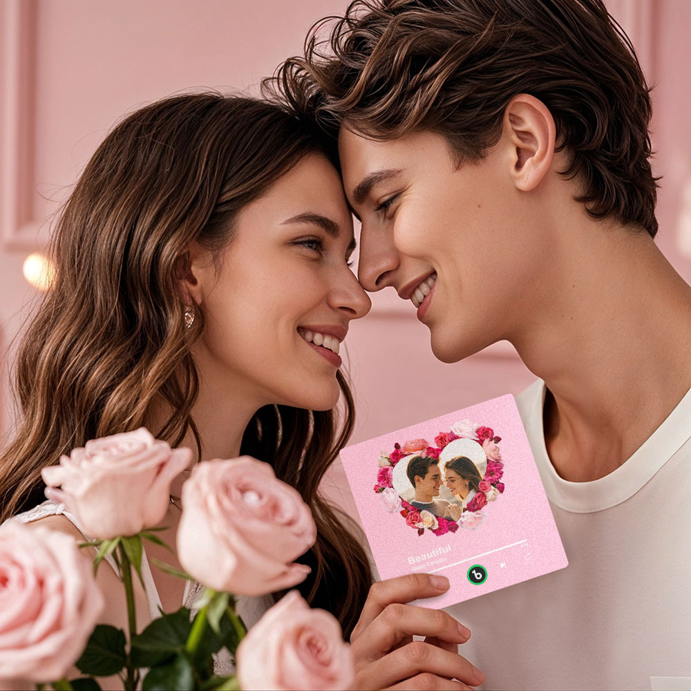 Valentine's Day Gifts Custom Colorful Album Music Fridge Magnet Personalized Heart Shape Photo Music Fridge Magnet Can Plays Song Customizable Pictures Pink Memory Song