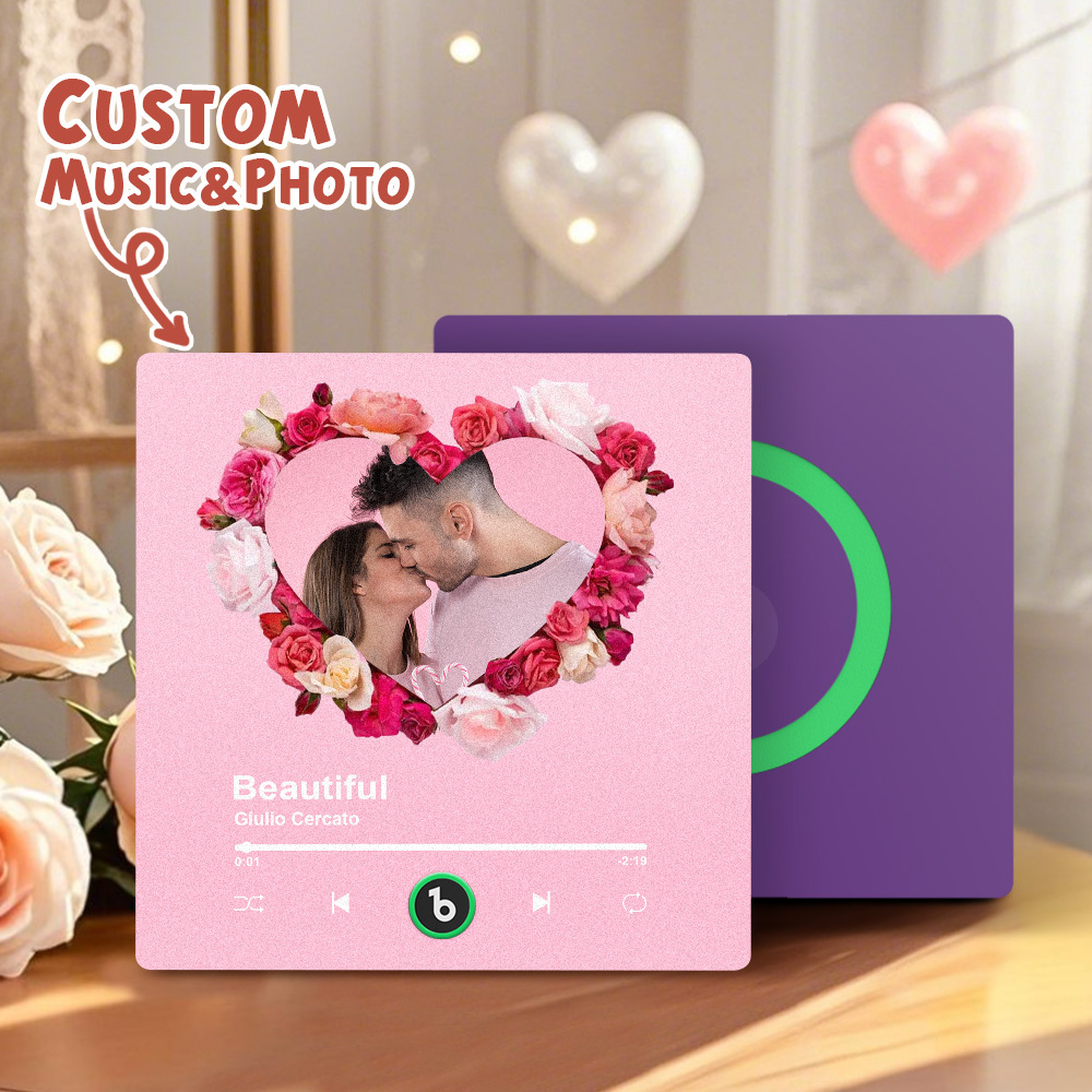 Upgrade Photo Colorful Album Fridge Magnet Personalized Music Fridge Magnet with Custom Name & Photo Fridge Magnet FridgeBeats Pro Supports Bluetooth Connectivity Funny Gift for Couples Valentine's Day Gift