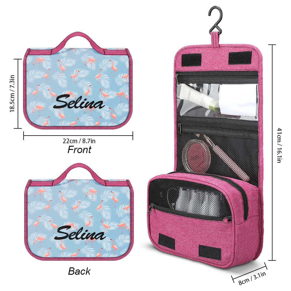 Custom Hanging Toiletry Bag Personalized Flamingo Cosmetic Makeup Travel Organizer for Men and Women - mysiliconefoodbag