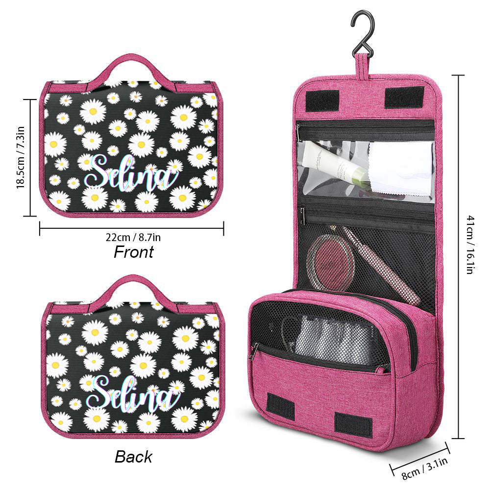 Custom Hanging Toiletry Bag Personalized Little Daisy Cosmetic Makeup Travel Organizer for Men and Women - mysiliconefoodbag