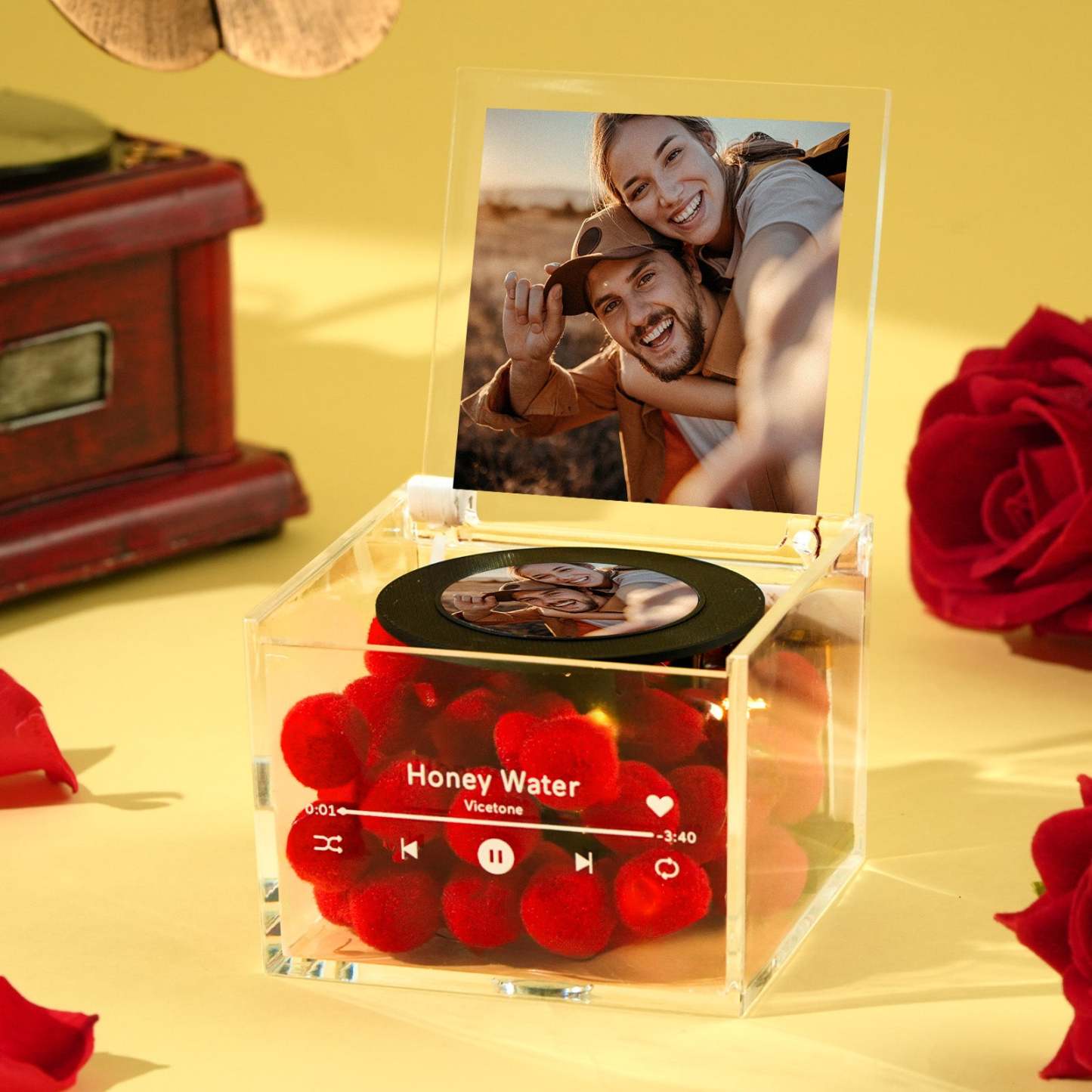 Mini Music Record Player Custom Photo with Light Personalized Music Acrylic Box