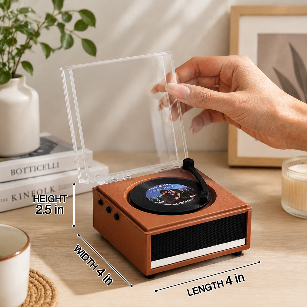 Personalized Mini Vinyl Music Player That Really Plays Music | Each Vinyl Can Play a Different Full Song, Custom Photo Album Cover, Vinyl Color, Anniversary Gift for Couples - 