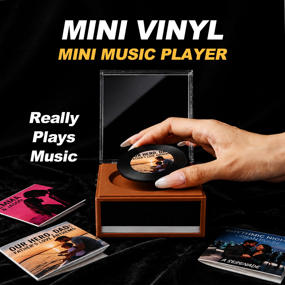 Personalized Mini Vinyl Music Player That Really Plays Music | Each Vinyl Can Play a Different Full Song, Custom Photo Album Cover, Vinyl Color, Anniversary Gift for Couples - 
