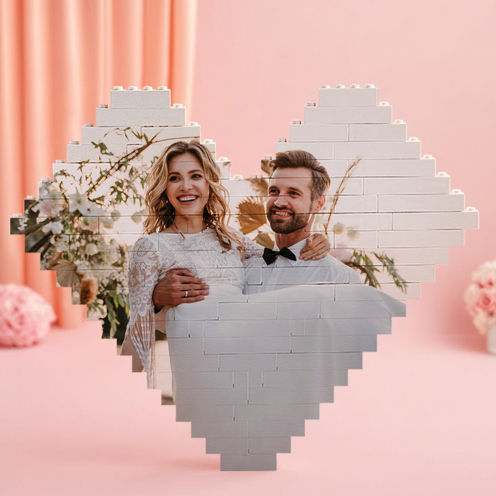 Wedding Anniversary Gifts Custom Building Brick Personalised Photo Block Heart Shaped - 
