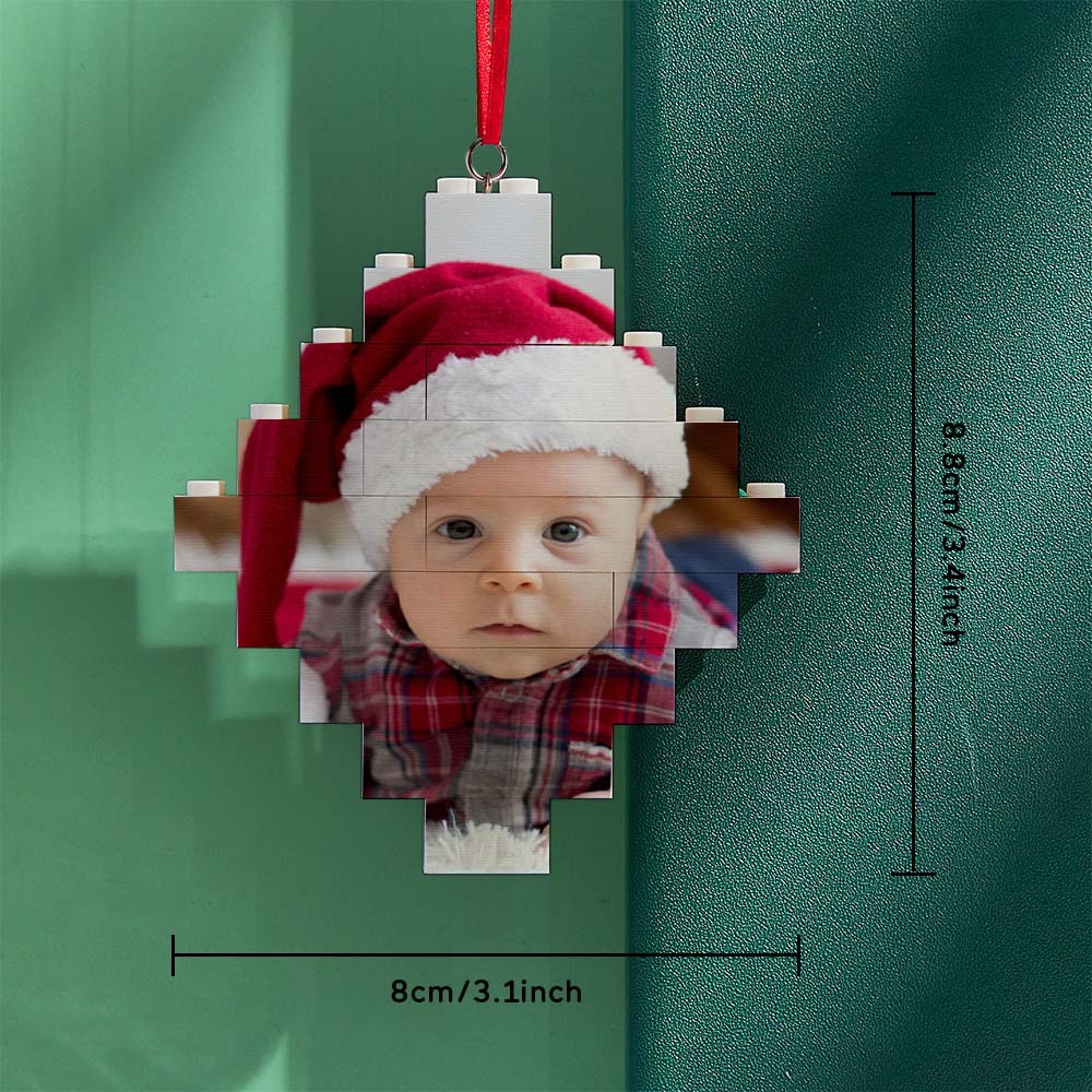 Custom Photo Building Bricks Personalised Block Lozenge Shape Christmas Ornament Gifts - 