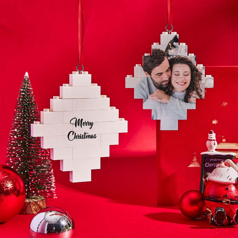 Custom Photo Building Bricks Personalised Block Lozenge Shape Christmas Ornament Gifts - 